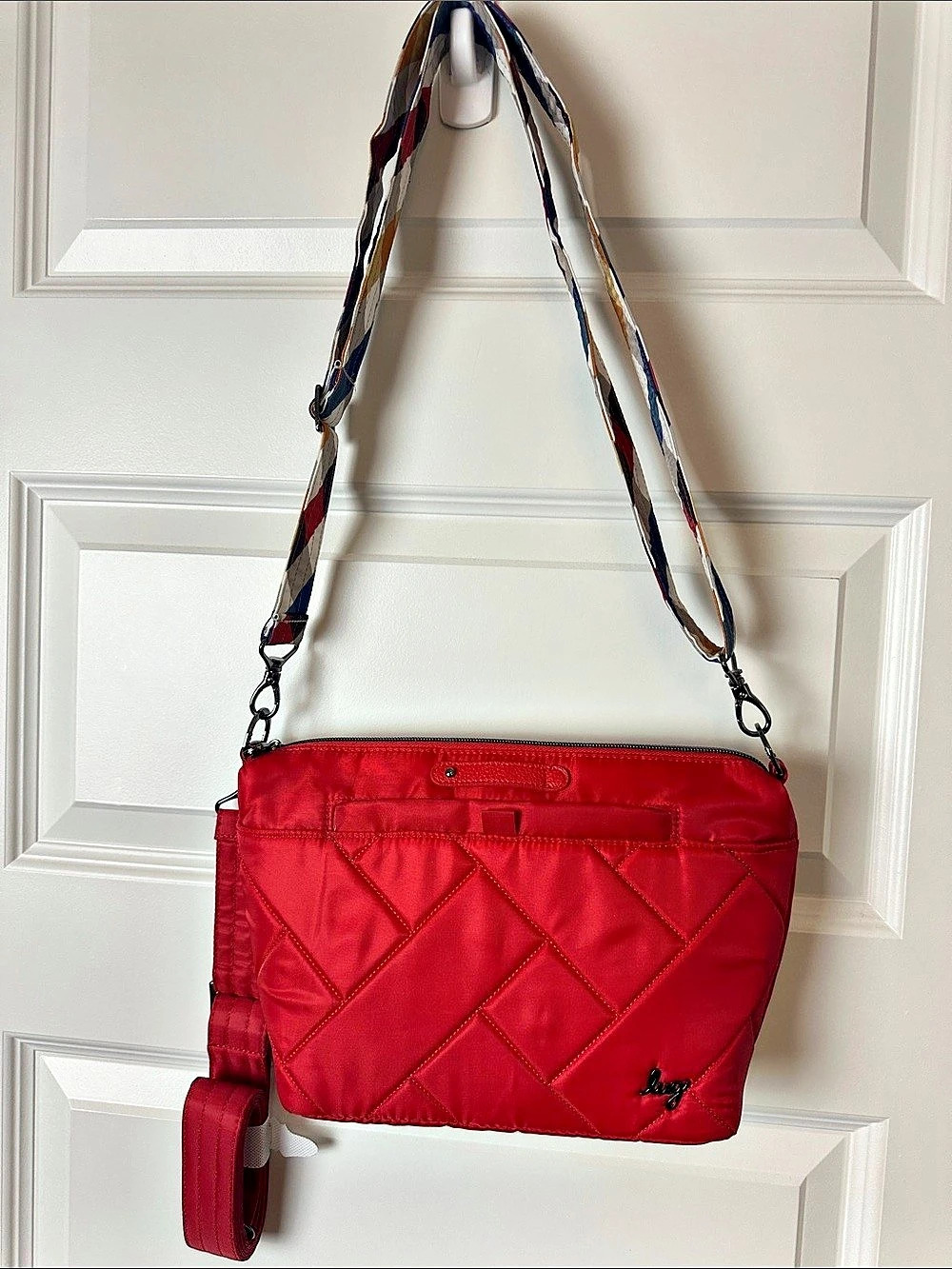 Lug Flare Crossbody Bag Red Multicolor Strap Lightweight Canvas Vacation